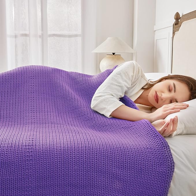 Guohaoi Knitted Weighted Blanket for Adults (Purple 60"x80" 17lbs) No Beads Cooling Throw Blanket for Hot Sleepers, Home Decor Breathable Chunky Knit Heavy Blanket Use on Queen/King Size Bed