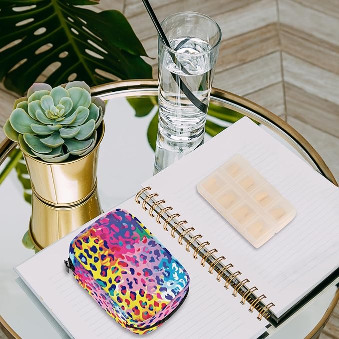 Portable Pills Organizer for Purse, Pill Cases Organizers 7 Day Medicine Travel Case, Personal Week Pill Organizer Cute Zipper Medication Bag Containers for Vitamin (Colorful Leopard Print)