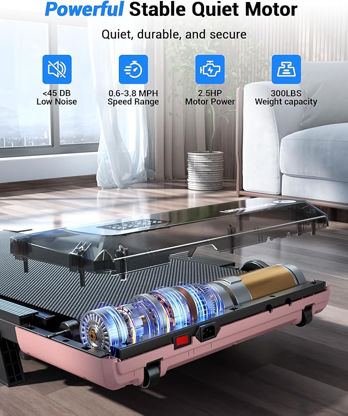 DeerRun Under Desk Walking Pad Treadmill for Home Office & Small Spaces, 6% Manual Incline, 0.6–3.8 MPH Walking Speed, 2.5 HP, 300 lb Capacity, App & Remote Control