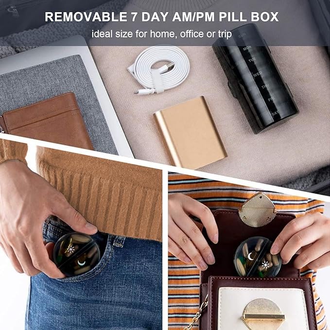 Weekly Pill Organizer 2 Times a Day，Pill Cases Organizers 7 Day，Round Mini Travelling Moisture Resistant 14 Compartment, Pill Box to Organize Pills/Vitamins/Fish Oil/Health Supplements(Black)