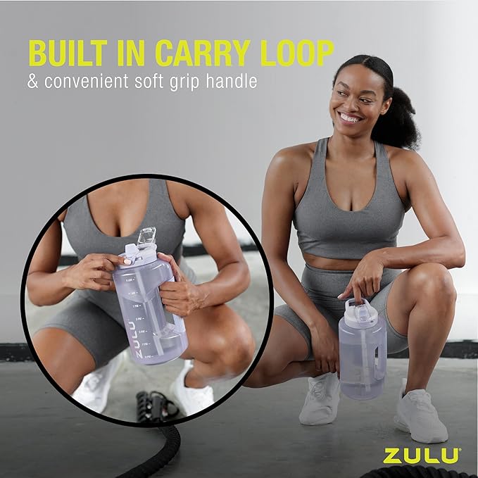 Zulu Goals Half Gallon Jug with Time Marker & Handle for All Day Hydration & Silicone Straw with Locking, Leak-Proof Lid, BPA Free, 64oz