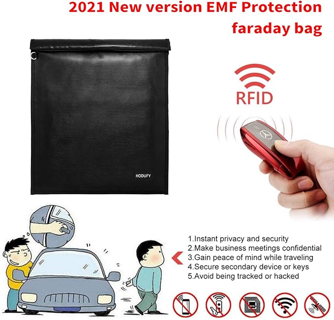Hodufy Faraday Bag for Laptops (20 x 15 inches), Faraday Cage, Faraday Bags for Phones & Key Fobs, Fireproof & Water Resistant Bag, Anti-Theft Pouch, Anti-Hacking Case Blocker(Black)