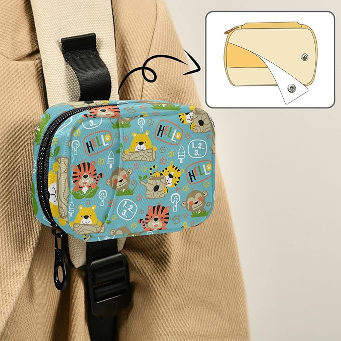 Pill Box Tiger Bear Monkey Cartoon 7 Day Pill Case Travel Pill Organizer Bag with Zipper Portable Weekly Vitamin Medicine Supplement Holder Pouch Bag