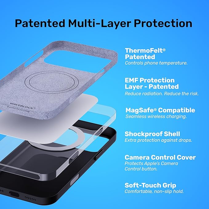 WAVEBLOCK EMF Protection Silicone iPhone Case Compatible with iPhone 17 Air, Radiation Blocker, 5G Shield Reduction, Lightweight, USA Patented and Tested in FCC Lab, Black