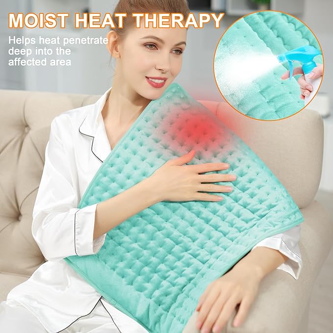 Deepsoon Heating Pad,Electric Heating Pads for Back,Neck,Abdomen,Moist Heating Pad for Shoulder,Knee,Arms,Legs,Dry/Moist Heat & Auto Shut Off,Christmas Gifts for Men and Women,Light Green,33x17 Inch