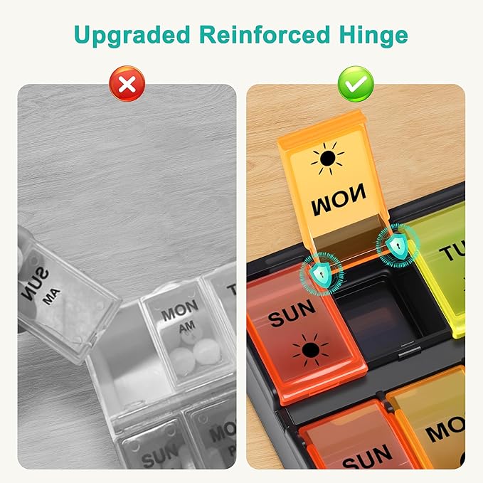 Fullicon Large-Capacity Pill Organizer 2 Times a Day, Fast-Refill Medicine Pill Organizer, Pill Box, Travel Pill Box, Medicine Organizer, AM PM Weekly Pill Case (Black Rainbow) Patent Pending