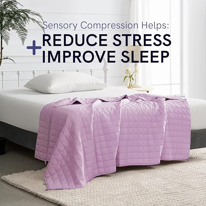 YnM Exclusive Weighted Blanket, Soothing Organic Long Stapled Cotton, Smallest Compartments, Bed Blanket for One Person of 140lbs, Ideal for Twin/Full Bed (48x72 Inches, 15 Pounds, Lavender)