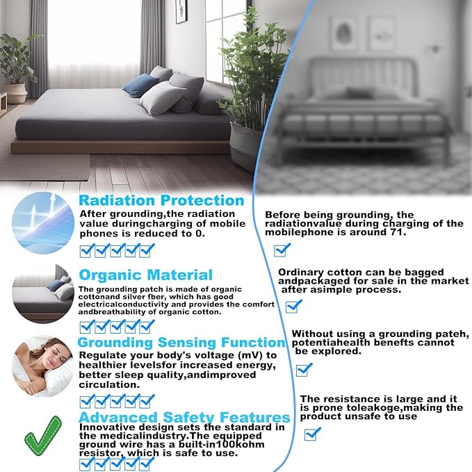 Grounding Sheets King, 90% Organic Cotton+ 10% Pure Silver Fiber,Grounded Bed Sheet Kit, Deep Pocket Grounded Bed Sheet, Relieves Pain - Used for Healthy Sleep Therapy (Gray, Queen)