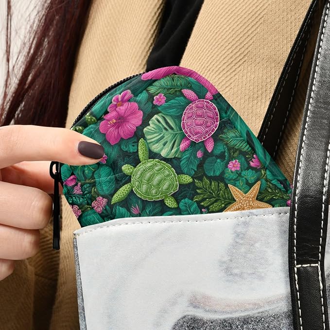 Turtles Starfish and Monstera Leaves Travel Pill Organizer Case Box Container Weekly Portable Vitamin Medicine Holder Storage Bag with Zipper Removable