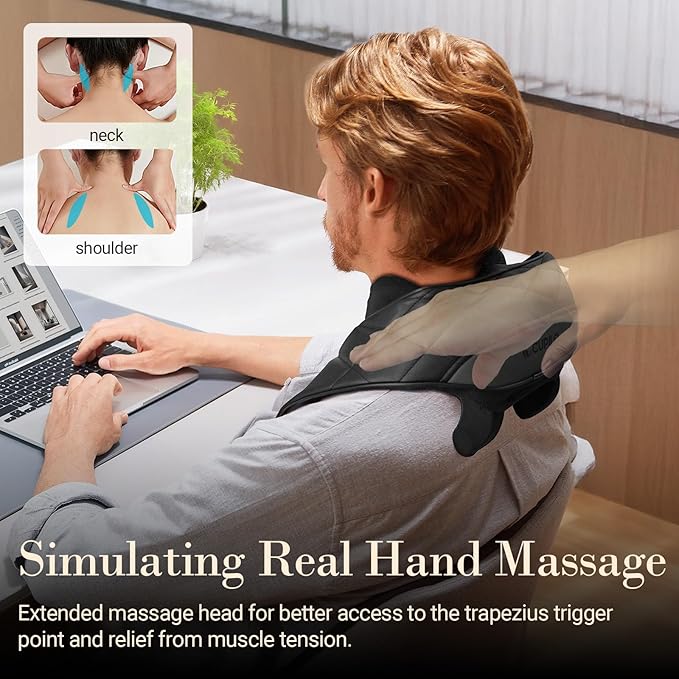 Cordless Neck Massager for Pain Relief Deep Tissue, FSA Eligible HSA 4D Deep Kneading, Shiatsu Shoulder Massager with Heat for Neck, Back, Waist, Gifts for Women Men Mom Dad