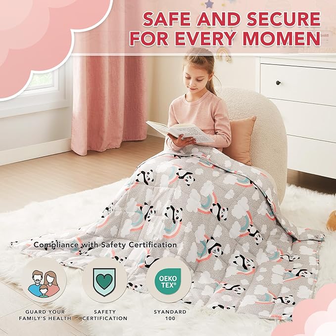 CuteKing Weighted Blanket (7lbs, 40"x 60", HappyPanda) Heavy Blanket for 60-80lbs, Weighted Blanket for Cooling & Heating with Premium Glass Beads, Thick Blanket All-Season