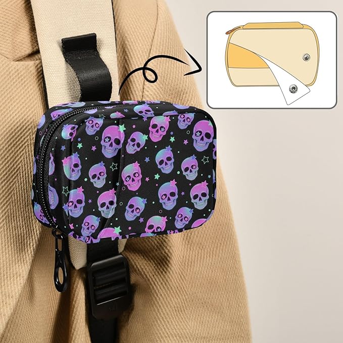 MNSRUU Pill Organizer Bag Weekly Pill Organizer Case Goth Stars Purple Skulls Portable Small Daily Pill Boxes for Vitamin Fish Oils Supplement Holder with Zipper Compact Size