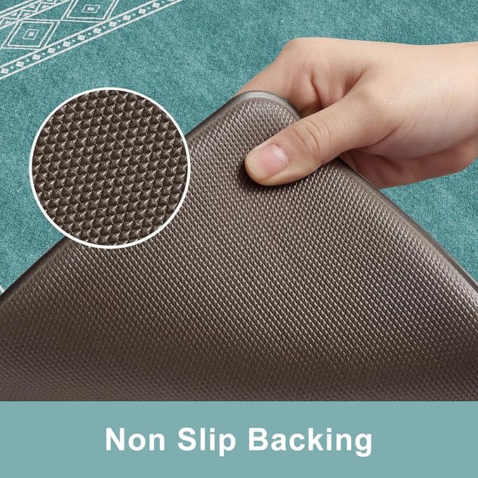 KIMODE Anti Fatigue Kitchen Mats 17"x47"+17"x29", Farmhouse Memory Foam Kitchen Floor Mats Non Slip, Turquoise Kitchen Mats for Floor, Waterproof Standing Mats for Laundry Office Sink Desk