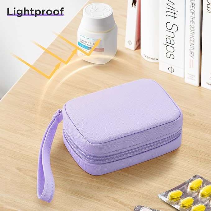 Zannaki Cute Pill Organizer for Purse with Two Removable 7-Day Pill Box, Travel PU Leather Pill Case, Portable Weekly Pill Container with Storage Bag to Hold Vitamins, Fish Oils, Supplements (Purple)