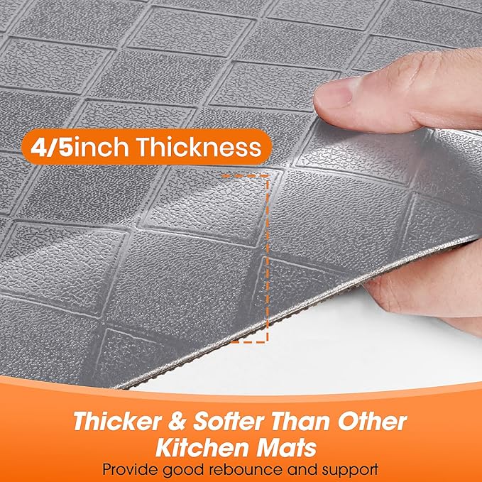 4/5 Inch Extra Thick Kitchen Mats for Floor,Non Slip Anti Fatigue Kitchen Rugs,Waterproof Stain Resistant Sink Mat,Cushioned Standing and Comfort Mats for Office (17"x28" Grey)