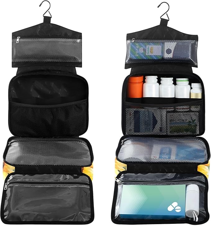 Fustylead Farmhouse Sunflowers Lavender Floral Pill Organizer Bag Large Medicine Travel Carrying Case with Zipper for Vitamin Supplements Fish Oil, Empty First Aid Kit for Hiking Camping