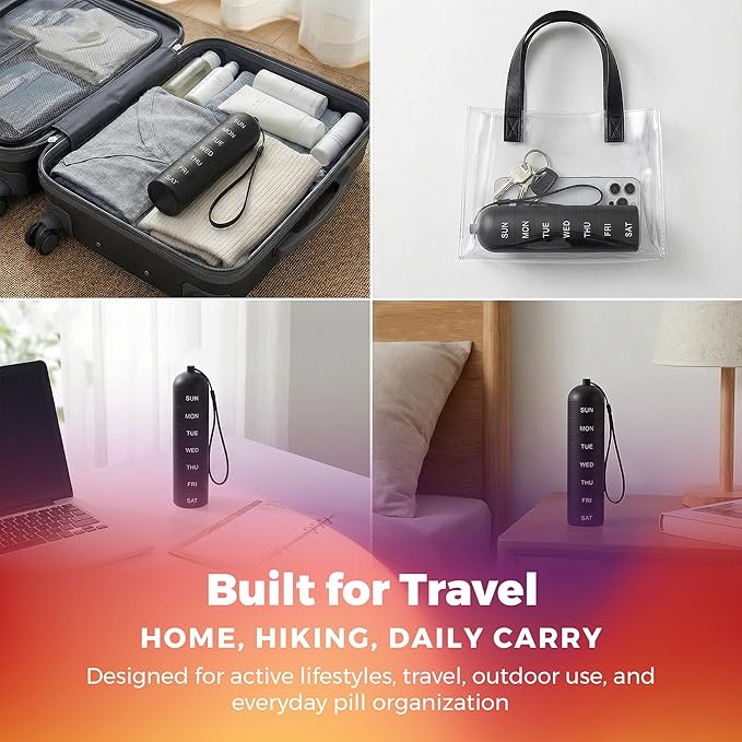 Metal Moisture-Proof 7 Day Pill Organizer - Aluminum Alloy Weekly Pill Box with Airtight O-Ring Seals, Large Stackable Compartments, Durable BPA-Free Medicine Case for Travel, Vitamins & Supplements