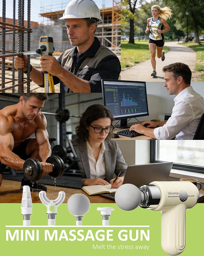 Mini Massage Gun Deep Tissue, Portable Handheld Massage Gun for Muscle Recovery, Quiet Percussion Massager with 9 Heads, Lightweight USB-C Rechargeable Massage Gun for Travel, Gym & Office