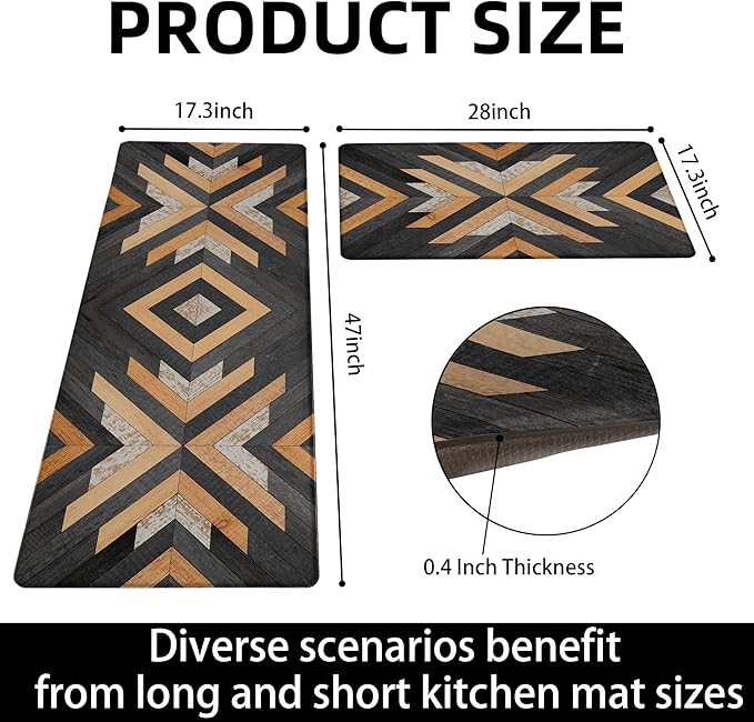 Black Boho Aztec Kitchen Mats Rugs Sets of 2 Cushioned Anti Fatigue Floor Mat Western Foam Comfort Kitchen Rugs Farmhouse Style Non Slip Waterproof Standing Mat for Sink Laundry