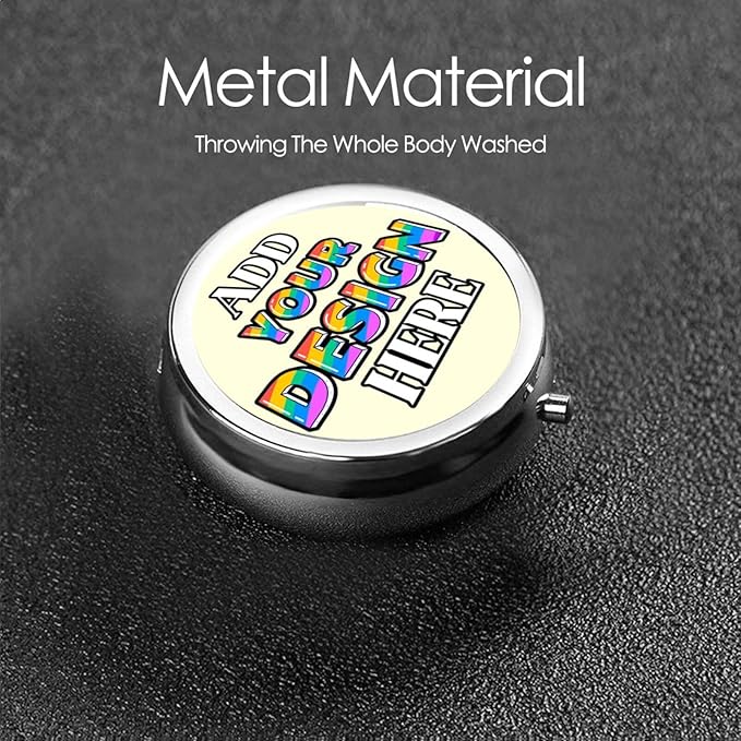 Custom Pill Container, Medicine Pill Box Case Organizer Travel Pill Holder Vitamin for Purse Med Wallet Portable Mini Pastillero Round, Light Yellow, Personalized Gifts with Photo