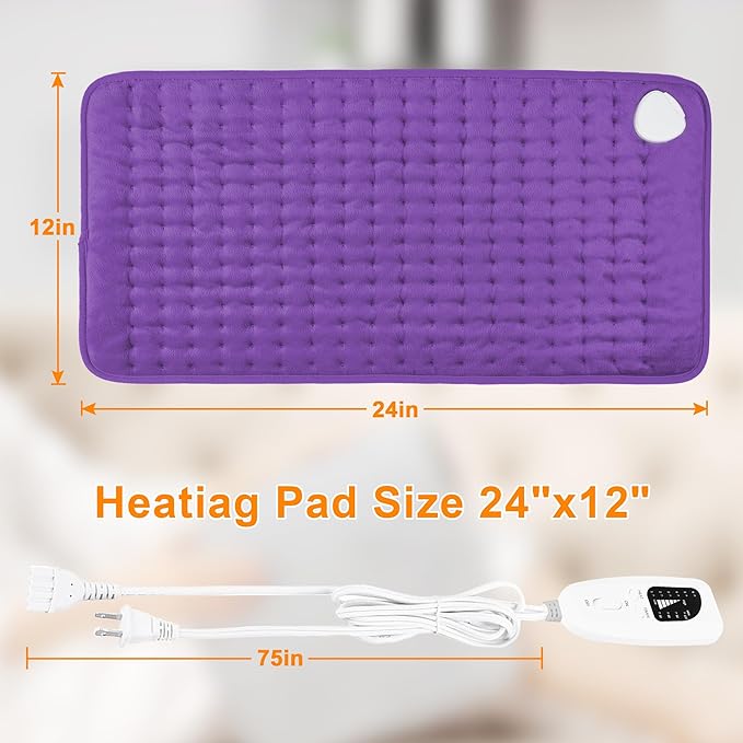 Deepsoon Heating Pad,Electric Heating Pads for Back,Neck,Abdomen,Moist Heating Pad for Shoulder,Knee,Arms,Legs,Dry/Moist Heat & Auto Shut Off,Christmas Gifts for Men and Women,Dark Purple,24x12 Inch