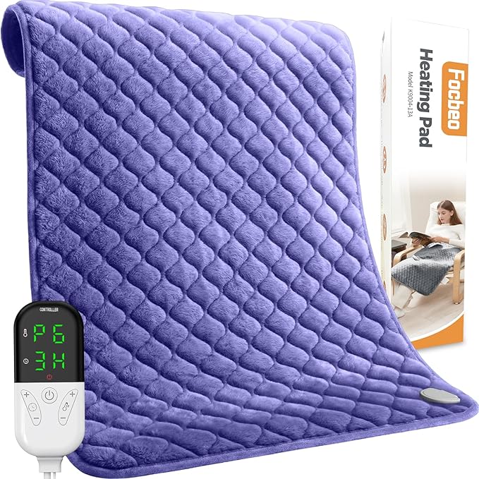 King Size Heating Pad for Back Pain 32"x24" Extra Large Electric Heating Pad for Period Cramps Relief & Body Neck Shoulder Auto Shut Off Heat Pad Temperature Settings Machine Washable Drak Blue