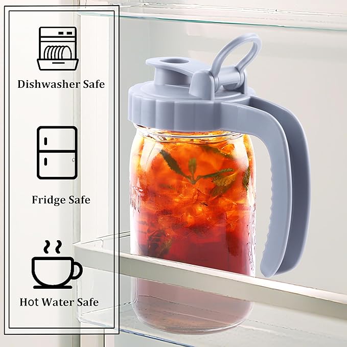 Mason Jar Pitcher 32 OZ With Pour Spout Lids Wide Mouth Breast Milk Pitcher 1 Quart Glass Milk Jug With Flip Cap Airtight & Leakproof Water Carafe For Fridge, Coffee, Iced Tea, Lemonade, Juice
