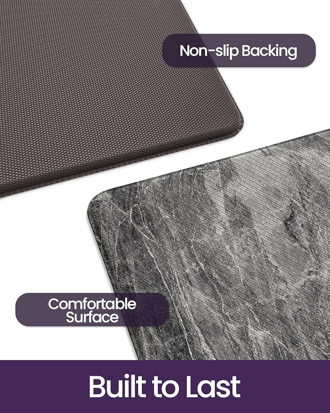 DEXI Kitchen Floor Mats Cushioned Anti Fatigue, 23x59 Large Wide Standing Comfort Runner Rug Waterproof, Marble Memory Foam Padded for Front Sink Laundry, Dark Grey