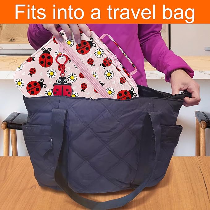 Medium Travel Pill Bottle Organizer, Child Medicine Bag with Zipper Toy, Carrier for Kids Medications and Medical Supplies - Lady Bugs