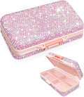 Yivaiks Bling Travel Pill Organizer Crystal Rhinestone 8 Compartments Portable Pill Case Daily Pill Box to Hold Vitamins Small Pill Container for Pocket Purse Medicine Organizer(Pink)