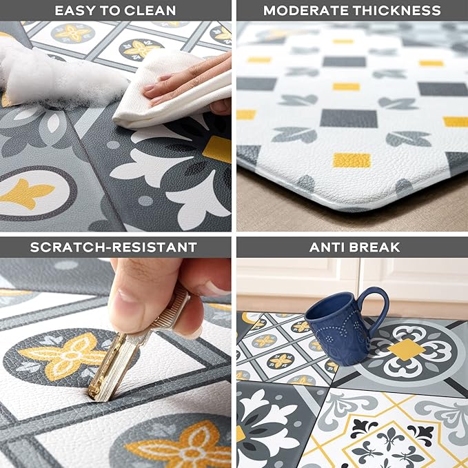 Ashler Kitchen Mats Cushioned Anti-Fatigue Kitchen Rugs, Non-Slip Waterproof Kitchen Floor Mats, Ergonomic Comfort Foam Standing Rug for Kitchen, Office, Floor, Laundry, Sink, 17x29 in, Light Grey