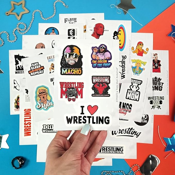 BulbaCraft 100Pcs Wrestling Stickers and Decals for Water Bottles, Wrestling Birthday Party Decorations, Gifts for Wrestlers, Gifts for Women & Men