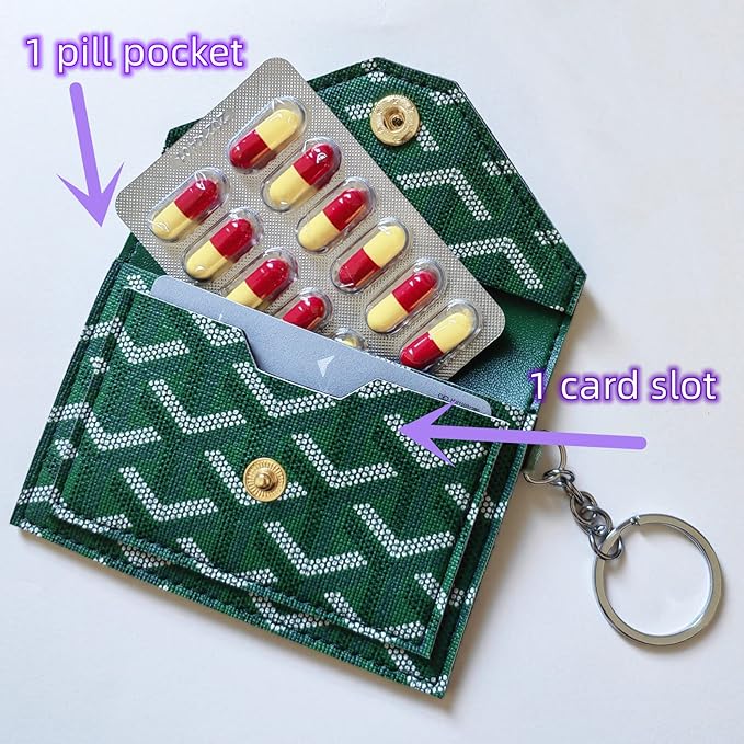 Birth Control Pill Case Wallet PU Leather Medicine Holder Envelope Arrow Print (Green)