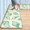 Kitchen Mats for Floor Cushioned Anti Fatigue Sets of 2 Beach Theme Kitchen Rugs Non Slip Waterproof Coastal Foam Kitchen Floor Rug Nautical Coral Seashell Comfort Standing Mat For Sink Laundry, Green