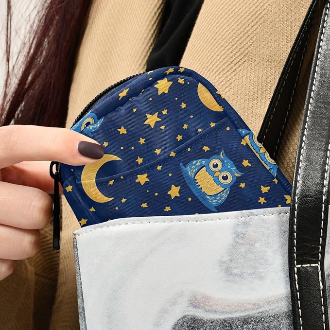 Fustylead Cute Blue Owls Moon Stars Night Sky Doodle Pill Organizer and Storage Weekly with Zipper, Removable Pill Box Portable Medicine Organizer for Vitamin Fish Oil Supplement