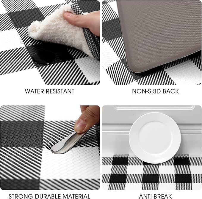 MAYHMYO Kitchen Mat Cushioned 1/2 Inch Thick Anti Fatigue Kitchen Rug Black and White Kitchen Floor Mat Non-Skid & Waterproof Kitchen Rug Comfort Standing Desk Mat for Home Office Sink