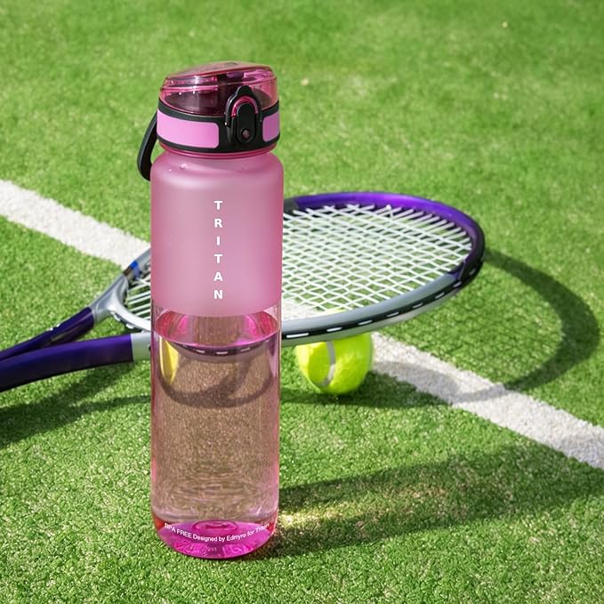 32oz Water Bottle with Chug Lid, Frosted & Clear Tritan BPA-Free, Leakproof, Wide Mouth, Portable Sports Water Bottle for Gym, Office, Travel, Outdoor (Magenta)