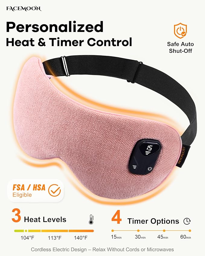 FACEMOON Cordless Heated Eye Mask for Stye & Eye Relief - Rechargeable Warm Compress for Dry Eyes, MGD & Blepharitis - Electric Warming Sleep Mask with Natural Flaxseed Moist Heat (Pink)