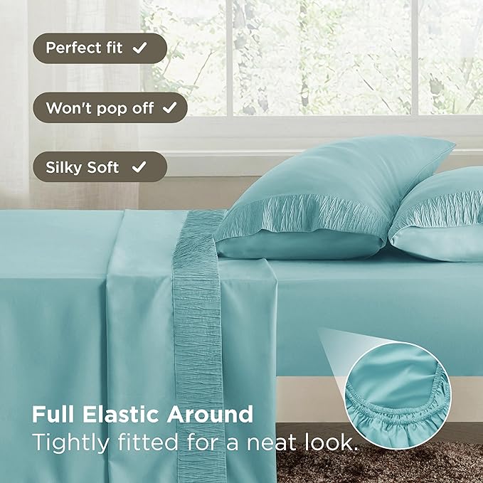 Bedsure Twin Sheets Set - 3 Pieces Soft Twin Bed Sheets - Breathable & Cooling - Hotel Luxury - Easy Care Polyester Microfiber Bedding for Women, Men, Spa Blue