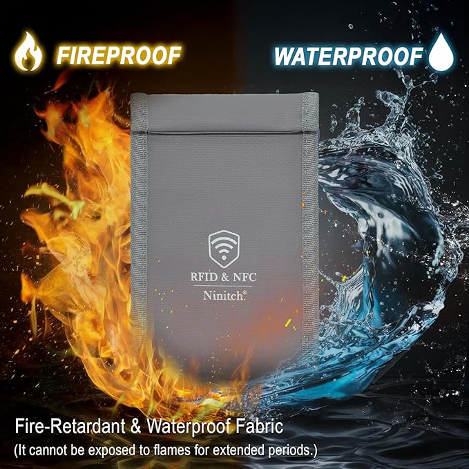Faraday Bags for Phone Privacy & Security - Signal Blocking Pouch for GPS/WIFI/5G/RFID - Fireproof & Waterproof Anti-Drop Case for Travel & Data Protection Gray