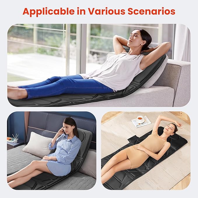 CooCoCo Massage Mat with Heat, Massage Pad with 10 Vibration Motors, Full Body Massager for Neck and Back, Bed Massager for Shoulders, Lumbar, Leg, Gifts for Mom Dad, Birthday Gifts for Men Women