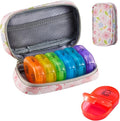 Serfeymi Weekly Travel Pill Organizer 2 Times A Day AM PM Upgraded Rainbow Pill Box 7 Day with Portable Zipper PU Leather Pill Case, Medicine Organizer for Pills, Vitamins, Fish Oils - Floral 01