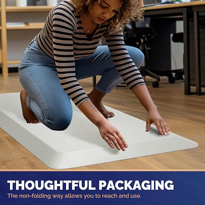 FEATOL Anti Fatigue Mats for Standing, 9/10 Extra Thick Ergonomic Standing Desk Mat, Comfort Memory Foam Standing Mat at Home,Office All Day (20" x 48", White, 2PC)
