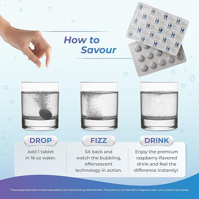 Wellness Extract H2 Molecular Hydrogen Water Tablets with effervescent Technology for Healthy Hydration, Optimal Energy, and Metabolism Support; 8 PPM. (30, Raspberry)