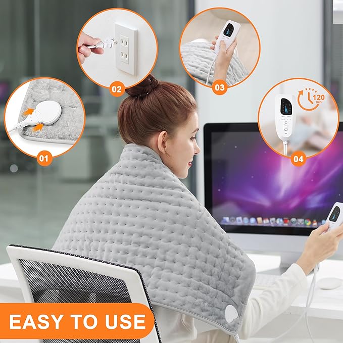 Deepsoon Heating Pad,Electric Heating Pads for Back,Neck,Abdomen,Moist Heating Pad for Shoulder,Knee,Arms,Legs,Dry/Moist Heat & Auto Shut Off,Christmas Gifts for Men and Women,Light Gray,33x17 Inch