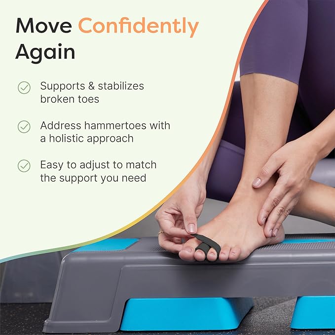 ZenToes Hammer Toe Corrector for Women & Men - Reusable Fabric Buddy Wraps for Broken Toes - Cushioned Toe Splint for Protection & Recovery & Hammertoe Straightener - 4 Count (OSFM, Black)