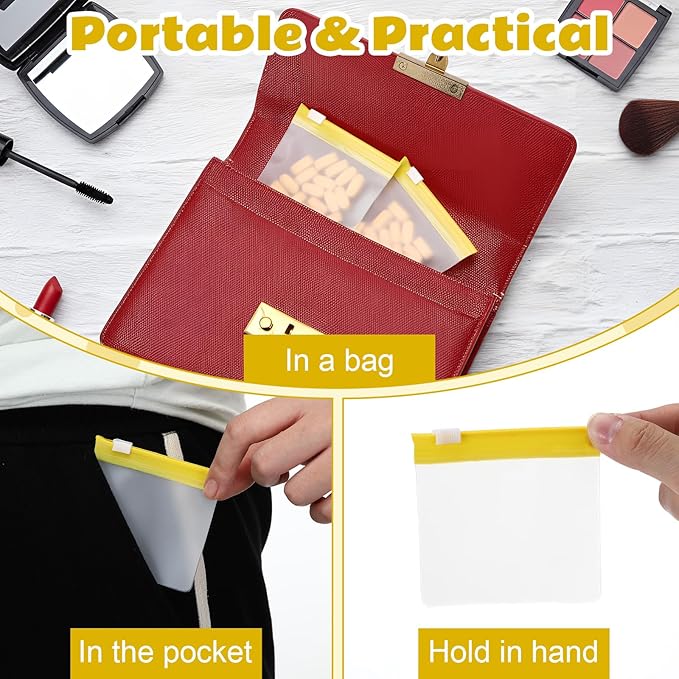 Handepo 24 Pieces Pill Pouch Bags Zippered Set Reusable Translucent Medicine Organizer Sealing Travel Plastic Bags with Slide Lock for Storage(Bright Yellow)