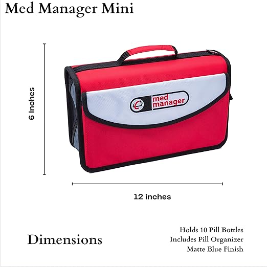 Med Manager by Case-It, Portable Pill Organizer Case, Travel Medication Bag, Holds Various Sized Pill Bottles, Great for Home Or Travel (Travel, Red)