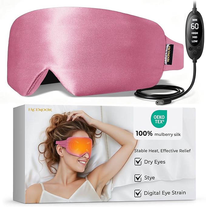 Heated Eye Masks for Warm Compress:Silk Electric Eye Heating Pad for Dry Eyes – Moist Hot Relief for Tired Eye & Stye, Fsa Eligible Items– USB-Powered, Stable Heat – Perfect for Sleep & Travel（Pink