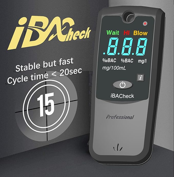 Breathalyzer with 10 Memories and LED Display, Visible at Night. Long Battery Life and Last 350 Test with Alkaline Batteries (B & W 178) (B & W 178)